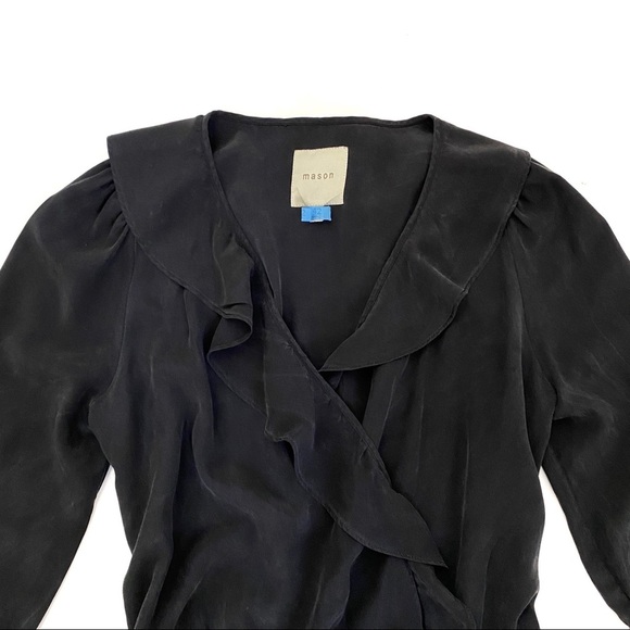 MASON Romper Black 100%  Silk Faux Wrap Romper - Picture 2 of 6